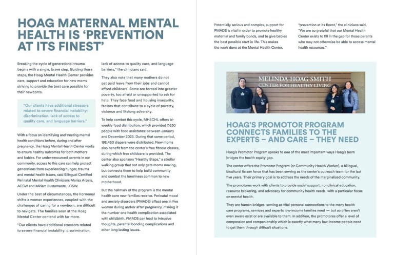 Hoag Community Benefit Report 2023 Maternal Mental Health is "Prevention at it's Finest"